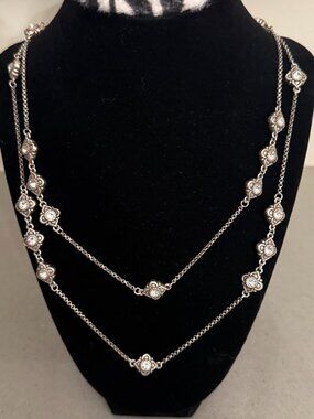 Brighton silver-tone long necklace with crystals in the center of the design